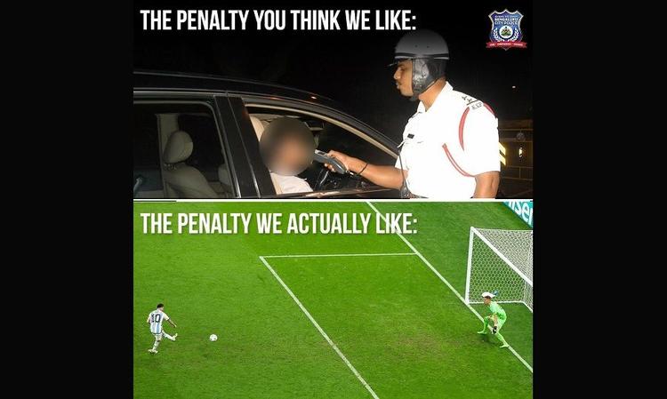 The Bengaluru Police has caught the eye of Twitterati with its latest ‘Don’t Drink and Drive’ post, which references Argentina's penalty kick by Lionel Messi in the 2022 FIFA World Cup.