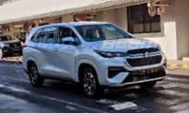 First spy shots of Maruti Suzuki’s upcoming flagship offering reveal a handful of styling changes over the Toyota Innova Hycross it is based on.