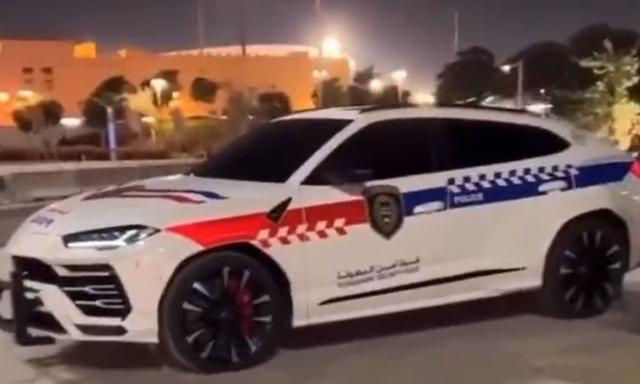 Lamborghini Urus super SUV dressed in a distinctive white livery with red and blue stripes is being utilised by the Tournament Security Force.